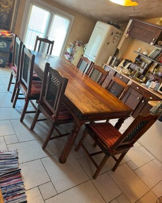 Tavolo etnico coloniale legno massello + 8 sedie