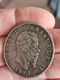 moneta 5 lire Vittorio Emanuele II 1871