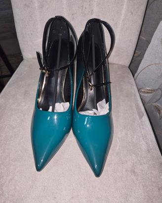 Scarpe Tacco Nuove Sfumate Verde Acqua Nero