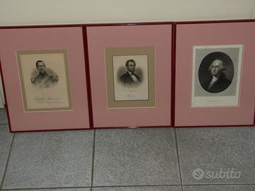 Tre stampe dell'800 di Lencoln, Wasington, militar