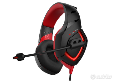 Cuffie gaming nere 3.5mm jack+2xadapter+USB red