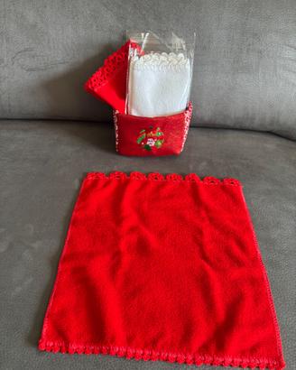 Set ospiti di 4 lavette natalizie con ricamo a man