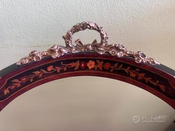 Sedia antica legno intarsiata bronzo