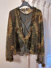 Maglietta verde scuro e giacchino in pizzo Elisa L