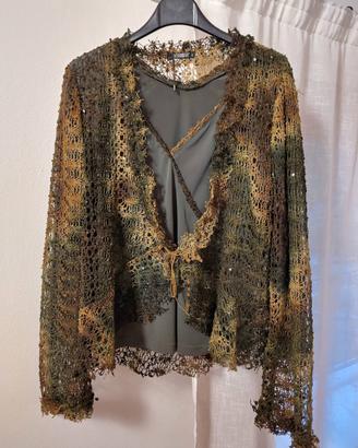 Maglietta verde scuro e giacchino in pizzo Elisa L