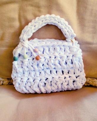 Mini bag da polso in fettuccia bianca 