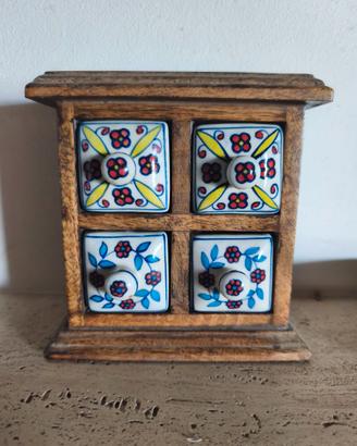 Portaspezie/Portagioie Etnico in Legno e Ceramica