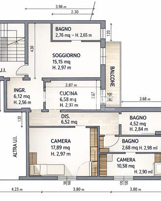 5 locali con balcone e cantina