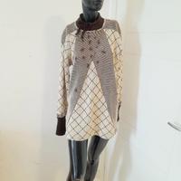 Maglia invernale lunga lana patchwork, ampia, M/L