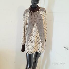 Maglia invernale lunga lana patchwork, ampia, M/L