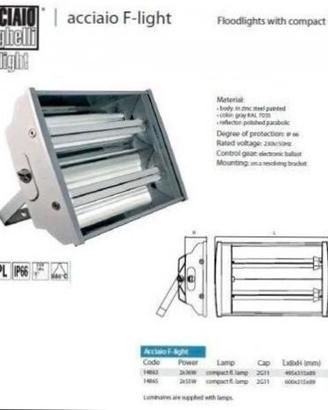 Faro Beghelli 2x36w ip66 acciaio con crepuscolare