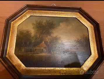 Quadro rame vero paesaggio ottagonale rame