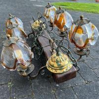 Lampadario rustico in legno e ferro battuto –6luci