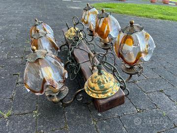Lampadario rustico in legno e ferro battuto –6luci