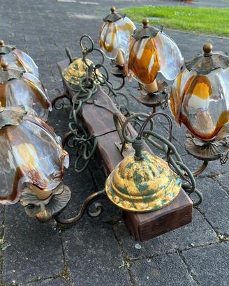 Lampadario rustico in legno e ferro battuto –6luci