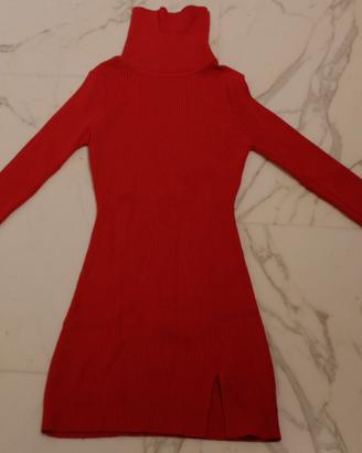 Vestito rosso a collo alto maglione