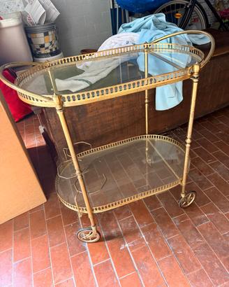 Carrello Bar ovale in ottone stile Maison Jansen