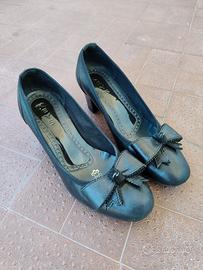 Scarpe nere décolleté n. 35 vera pelle tacco 5,5