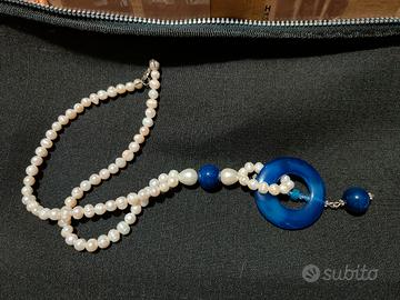 collana artigianale di perle e agata blu