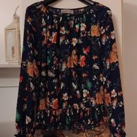 Blusa Vero Donna in rasatello blu con fiori XS