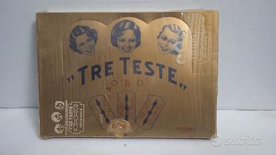 Scatola vintage lamette da barba Tre Teste oro