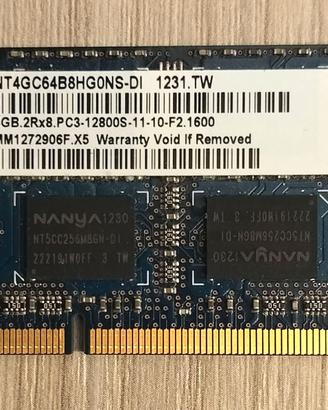 RAM Nanya 4GB 4096 MB DDR3-1600 PER NOTEBOOK PC