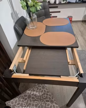 Si vede tavolo da pranzo allungabile color marrone