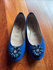 Ballerine in velluto blu elettrico con gioiello 38