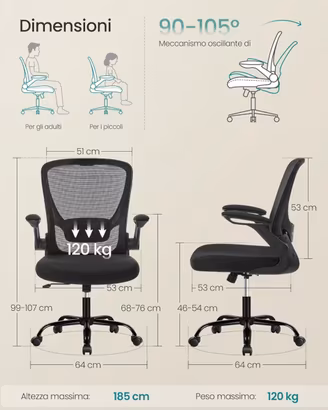 Sedia da ufficio ergonomica SONGMICS - Nera