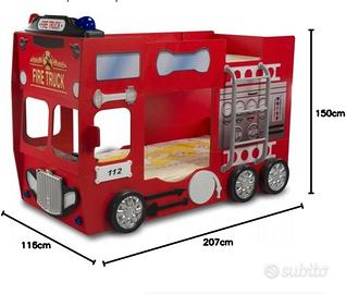 Letto a castello  a forma camion dei pompieri
