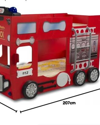 Letto a castello  a forma camion dei pompieri