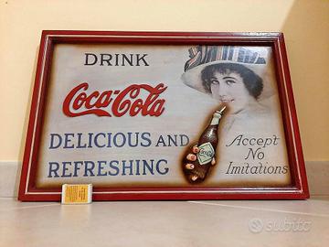 Quadro pubblicitario vintage legno Coca Cola