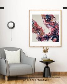 Quadro fluid art - deep coral opera oroginale