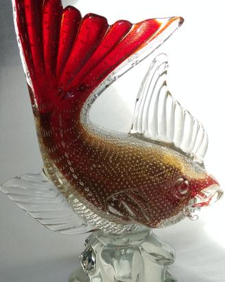  Grande pesce Vetro di Murano  bolle e foglia  oro