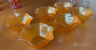 Set 6 coppette vetro ambra vintage design anni 70