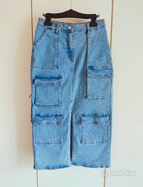 Gonna midi cargo di jeans con spacco, misura M