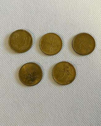 5 monete 20 lire conio italia 1981 1991 2002