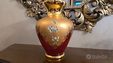 Vaso Murano Rosso Rubino Oro Dipinto a Mano