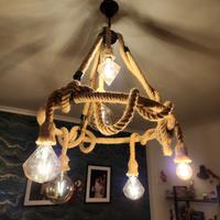 Lampadario Corda e Ferro Nero opaco Industriale