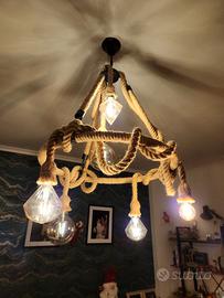 Lampadario Corda e Ferro Nero opaco Industriale