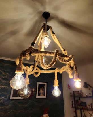 Lampadario Corda e Ferro Nero opaco Industriale