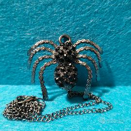 NUOVO Ciondolo Collana Ragno in Metallo con Gemme