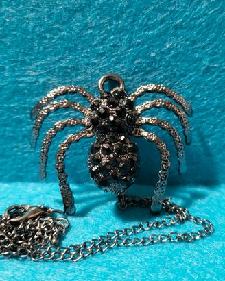 NUOVO Ciondolo Collana Ragno in Metallo con Gemme