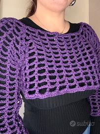 Bolero a rete viola uncinetto cotone