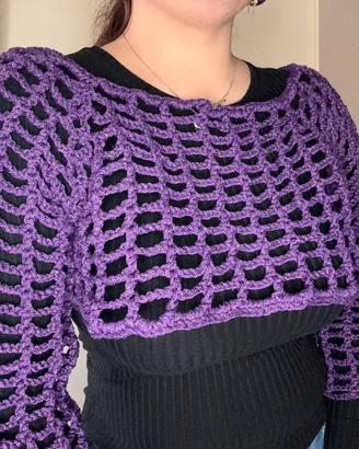 Bolero a rete viola uncinetto cotone