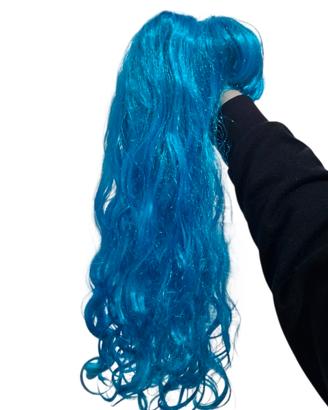 Parrucca capelli azzurri/blu ondulati