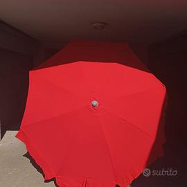 Ombrellone in cotone rosso e legno