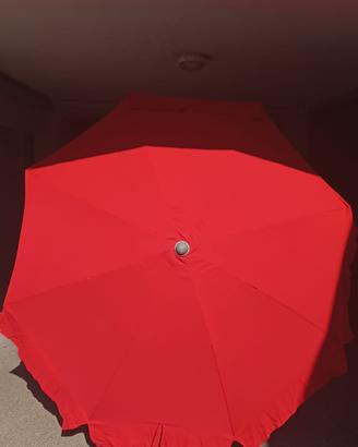 Ombrellone in cotone rosso e legno