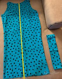 Abito in seta turchese a pois - pezzo unico