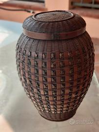 Vaso contenitore con coperchio intreccio in vimini